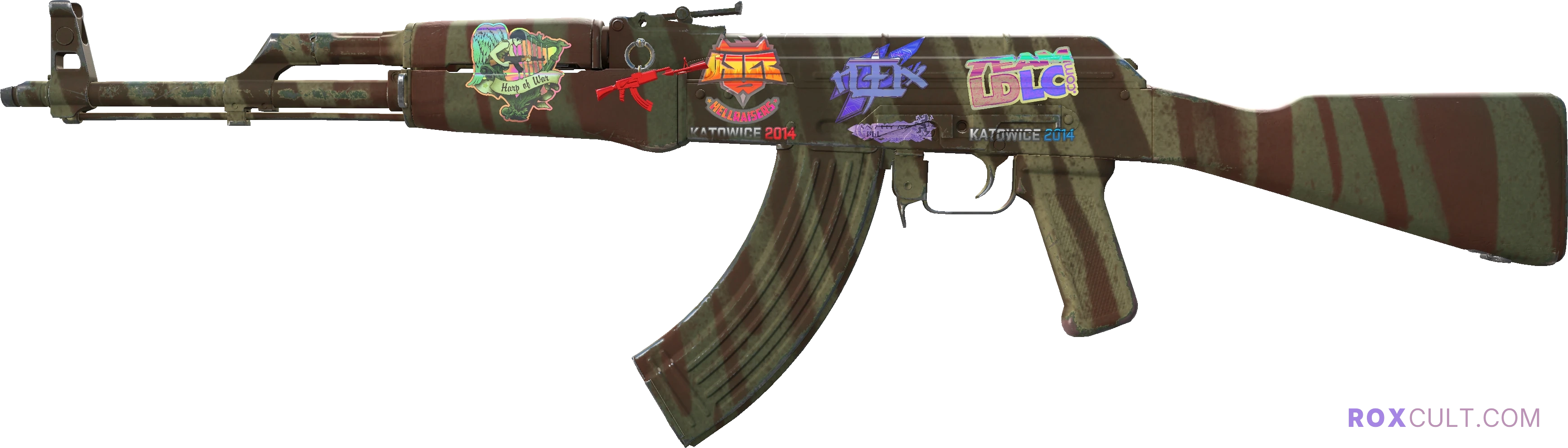 AK-47 | Predator (Minimal Wear) — rox (Holo) Antwerp 2022 craft, playside view with 1 rox (Holo) sticker