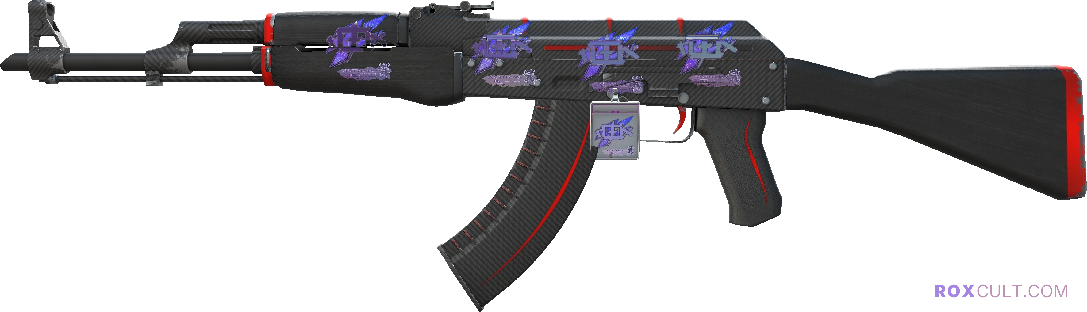 AK-47 | Redline (Minimal Wear) — rox (Holo) Antwerp 2022 craft, playside view with 4 rox (Holo) stickers