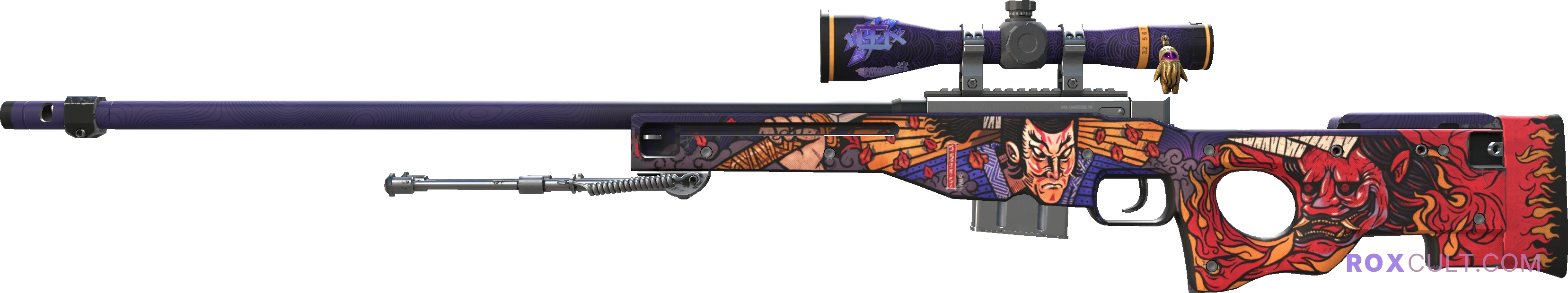 AWP | Oni Taiji (Minimal Wear) — rox (Holo) Antwerp 2022 craft, playside view with 1 rox (Holo) sticker