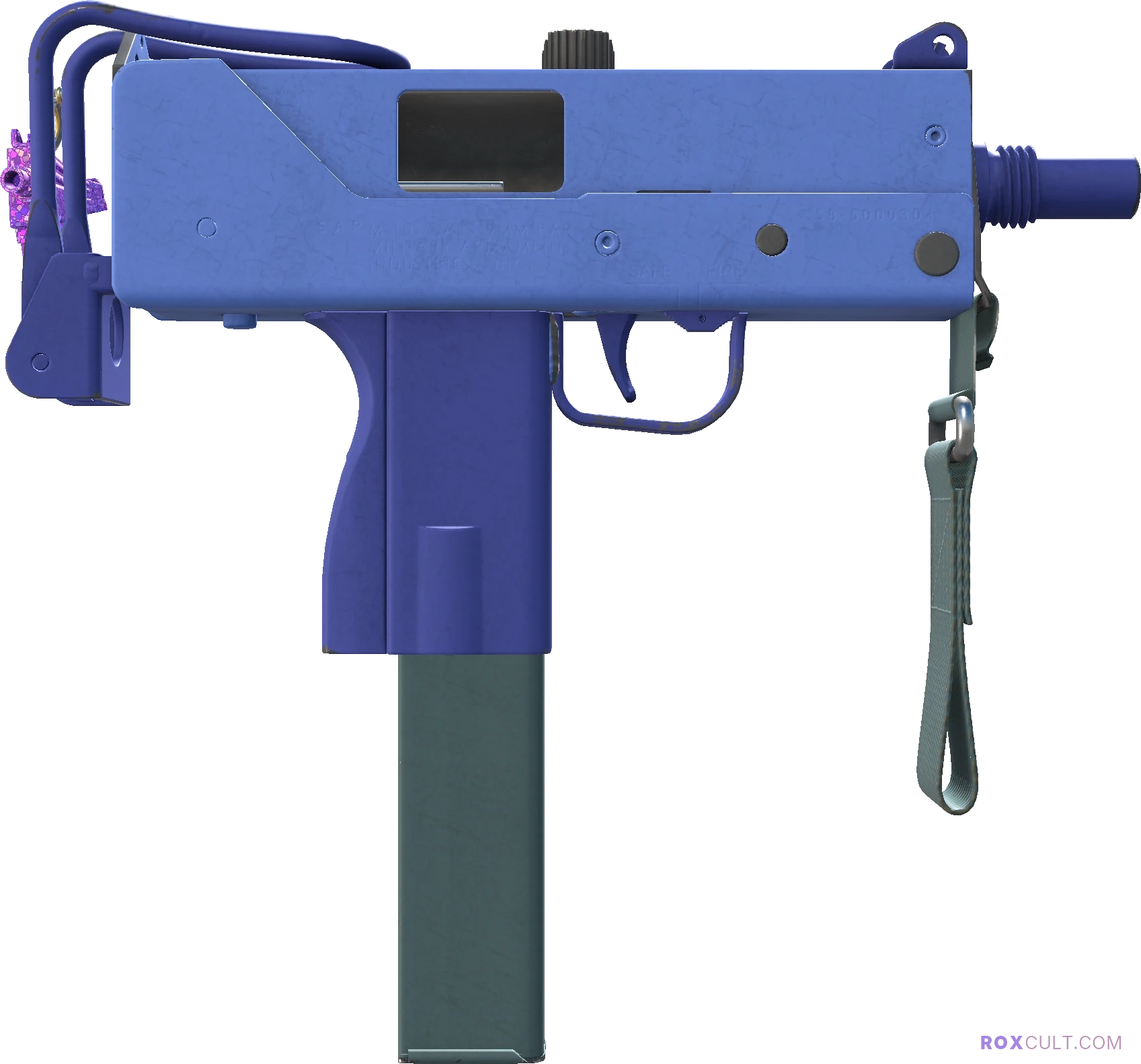 MAC-10 | Indigo (Minimal Wear) — rox (Holo) Antwerp 2022 craft, backside view