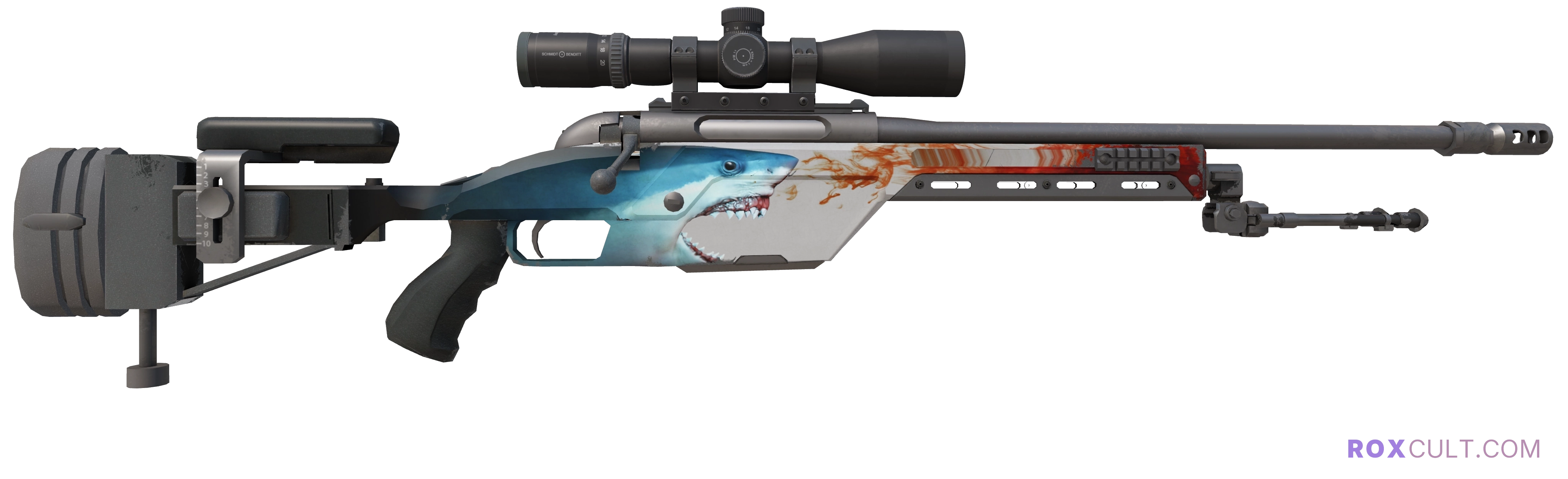 SSG 08 | Blood in the Water (Minimal Wear) — rox (Holo) Antwerp 2022 craft, backside view