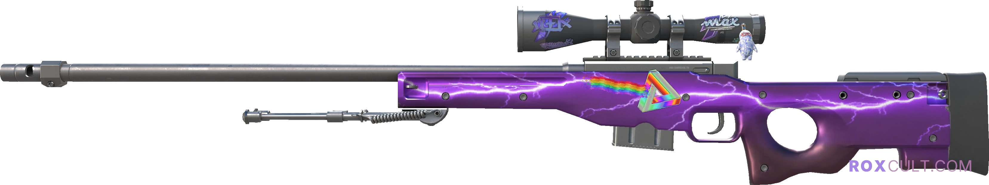 AWP | Lightning Strike (Factory New) — rox (Holo) Antwerp 2022 craft, playside view with 1 rox (Holo) sticker