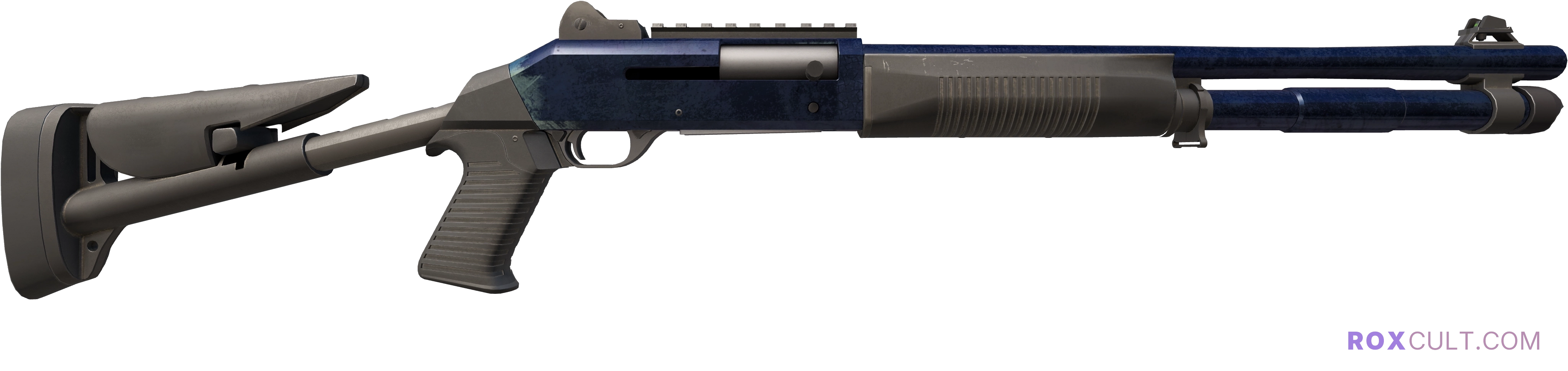 Souvenir XM1014 | Blue Steel (Battle-Scarred) — rox (Holo) Antwerp 2022 craft, backside view