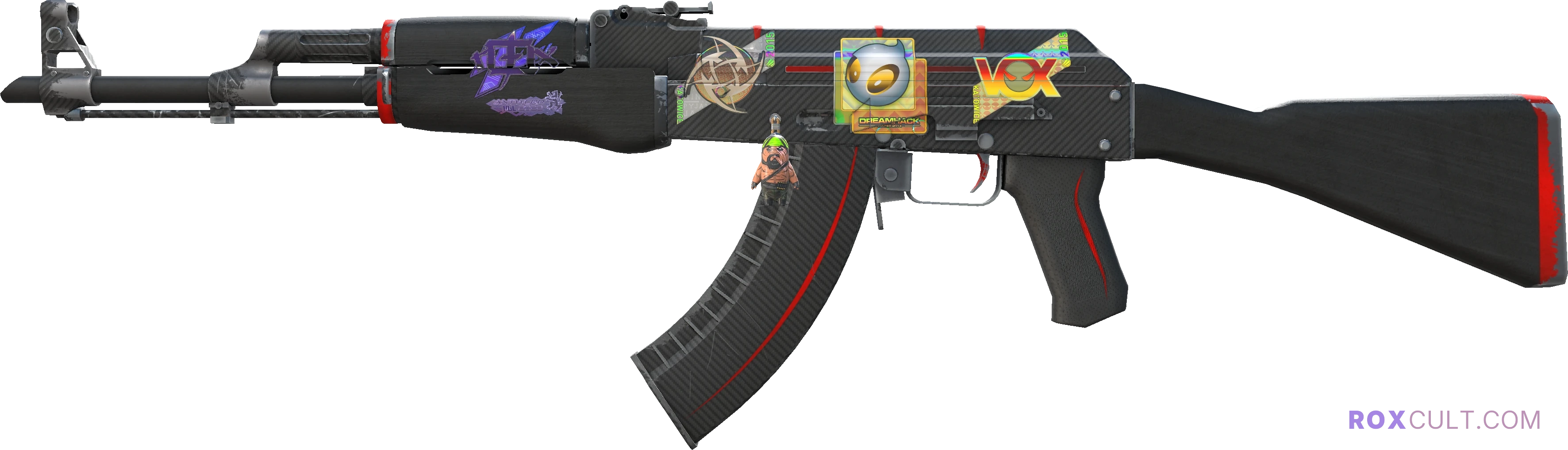 AK-47 | Redline (Field-Tested) — rox (Holo) Antwerp 2022 craft, playside view with 1 rox (Holo) sticker