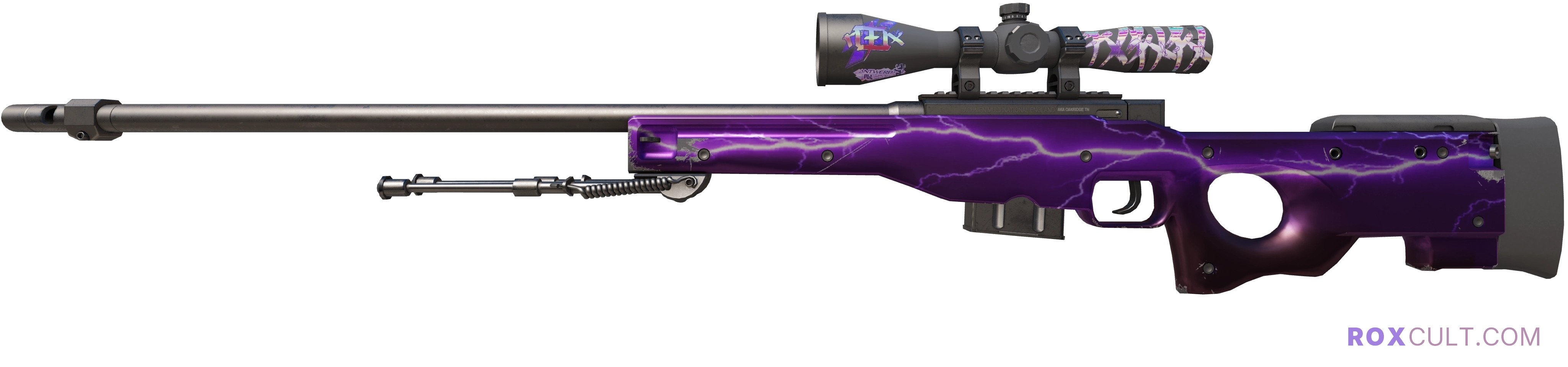 AWP | Lightning Strike (Minimal Wear) — rox (Holo) Antwerp 2022 craft, playside view with 1 rox (Holo) sticker