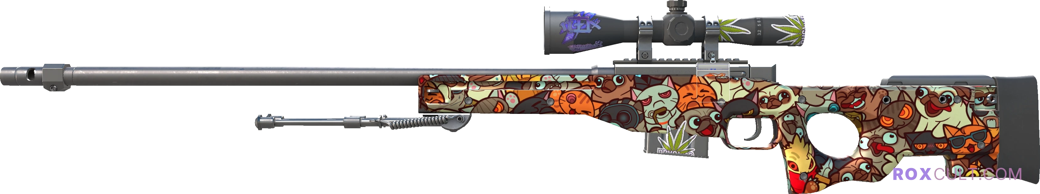 AWP | PAW (Factory New) — rox (Holo) Antwerp 2022 craft, playside view with 1 rox (Holo) sticker