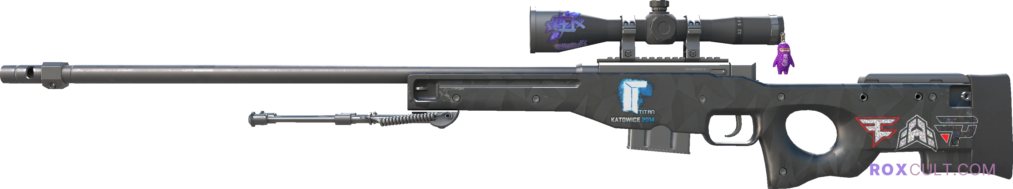 AWP | Graphite (Factory New) — rox (Holo) Antwerp 2022 craft, playside view with 1 rox (Holo) sticker