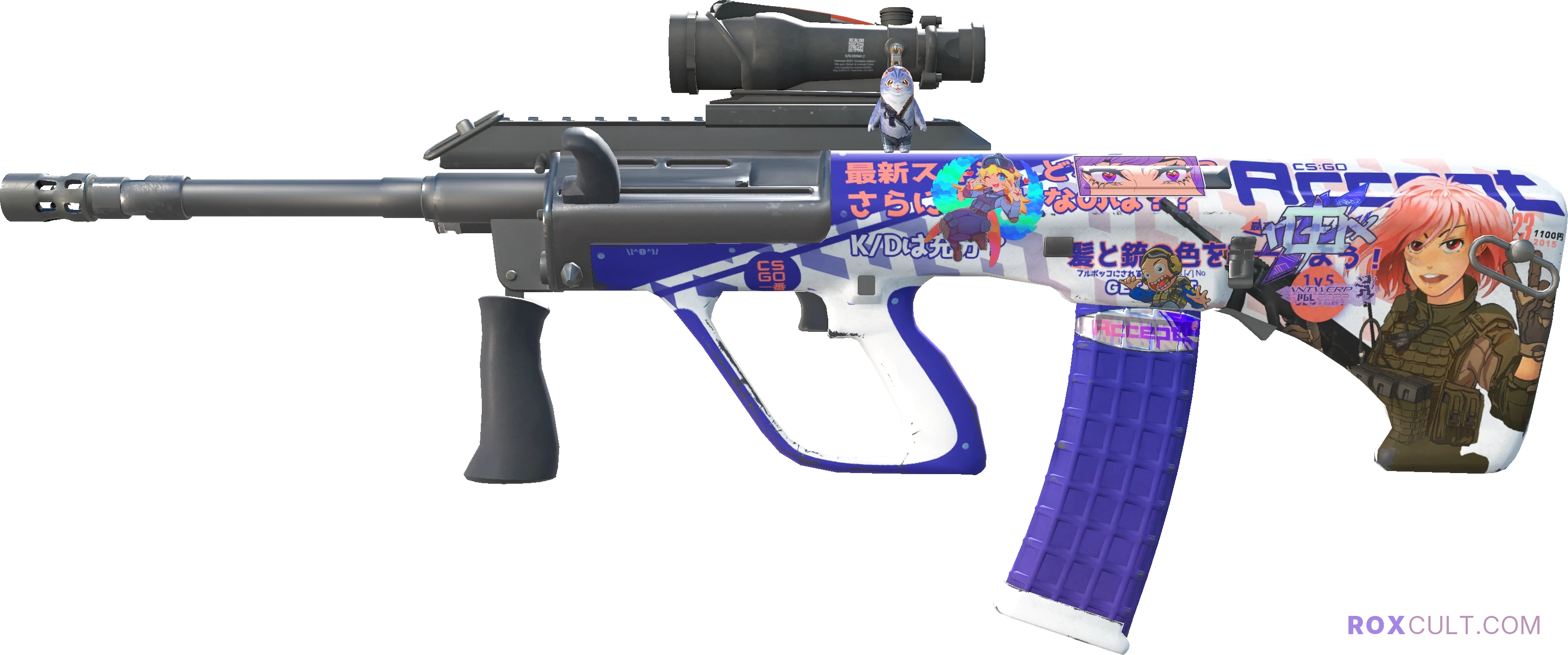 AUG | Akihabara Accept (Minimal Wear) — rox (Holo) Antwerp 2022 craft, playside view with 1 rox (Holo) sticker