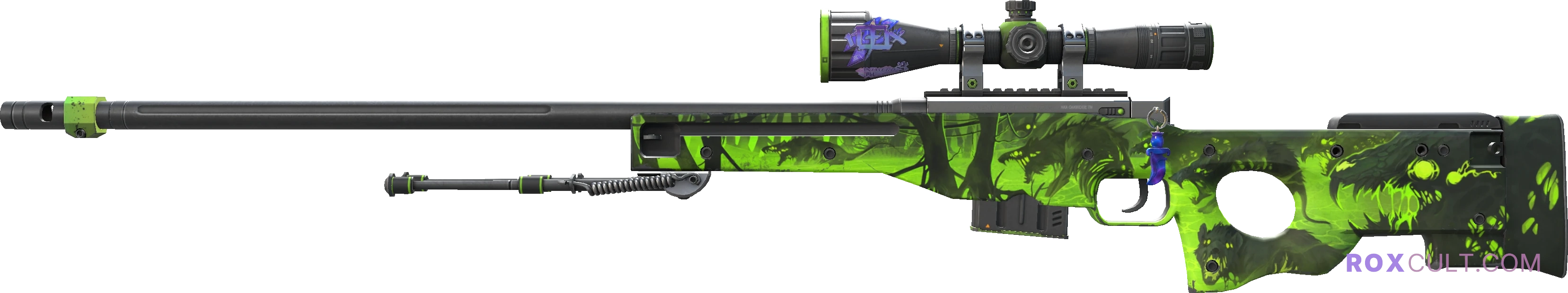 AWP | Containment Breach (Field-Tested) — rox (Holo) Antwerp 2022 craft, playside view with 1 rox (Holo) sticker