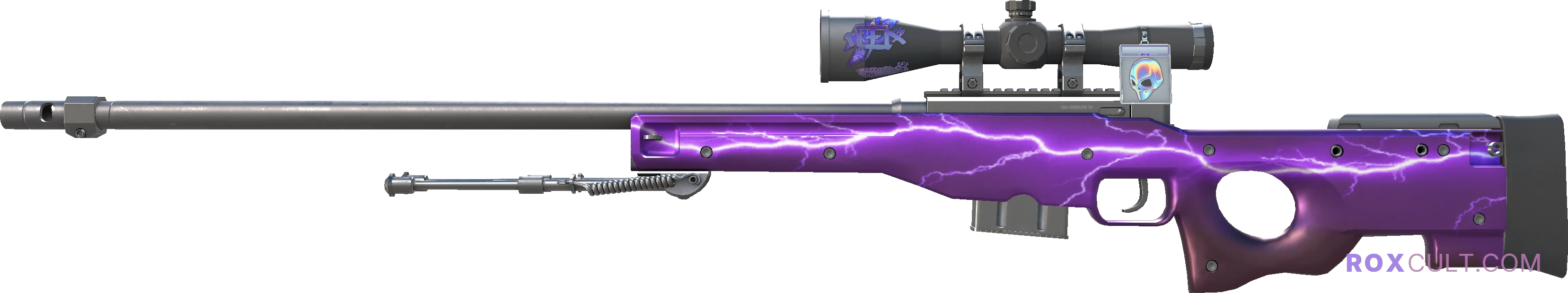 AWP | Lightning Strike (Factory New) — rox (Holo) Antwerp 2022 craft, playside view with 1 rox (Holo) sticker