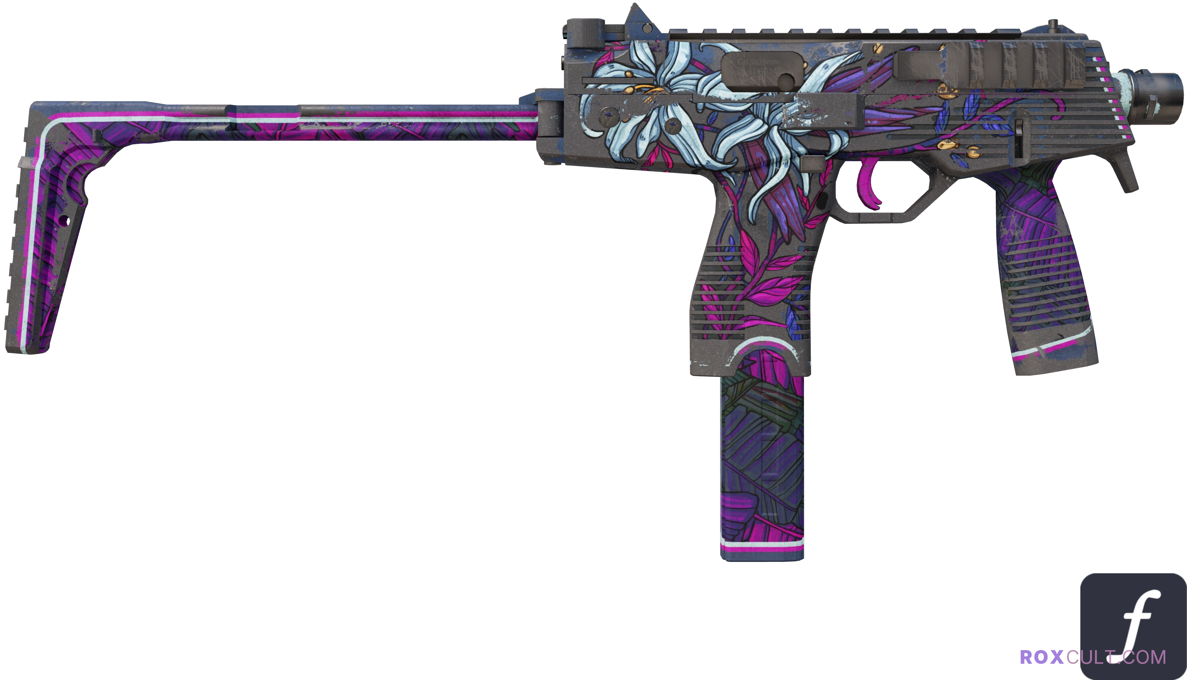MP9 | Wild Lily (Battle-Scarred) — rox (Holo) Antwerp 2022 craft, backside view
