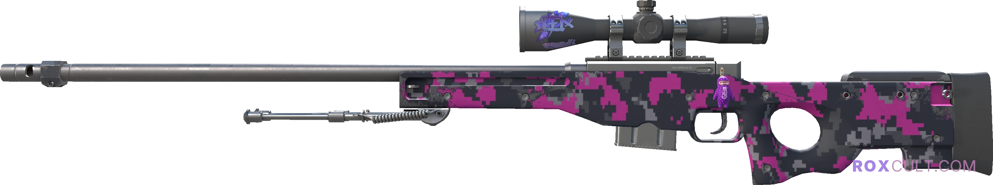 AWP | Pink DDPAT (Minimal Wear) — rox (Holo) Antwerp 2022 craft, playside view with 1 rox (Holo) sticker
