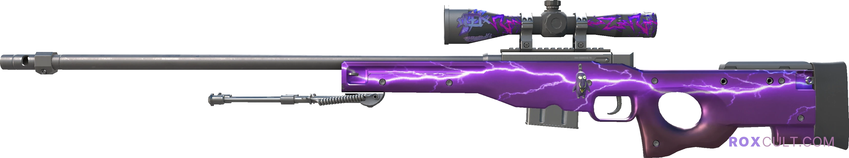 AWP | Lightning Strike (Factory New) — rox (Holo) Antwerp 2022 craft, playside view with 1 rox (Holo) sticker