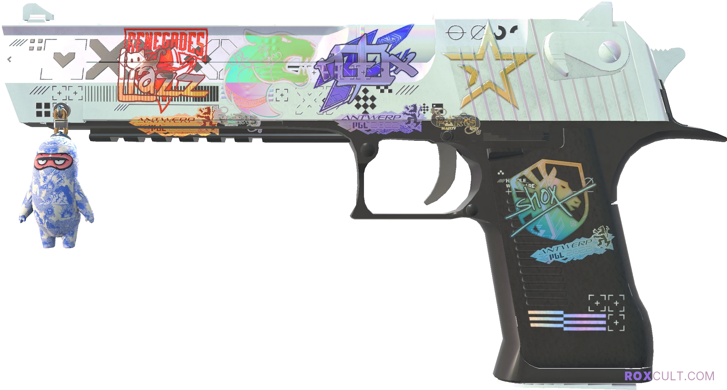 Desert Eagle | Printstream (Minimal Wear) — rox (Holo) Antwerp 2022 craft, playside view with 1 rox (Holo) sticker