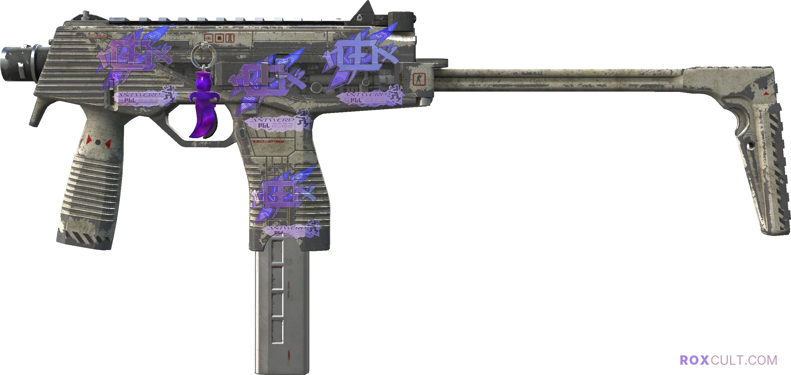 MP9 | Airlock (Battle-Scarred) — rox (Holo) Antwerp 2022 craft, playside view with 4 rox (Holo) stickers