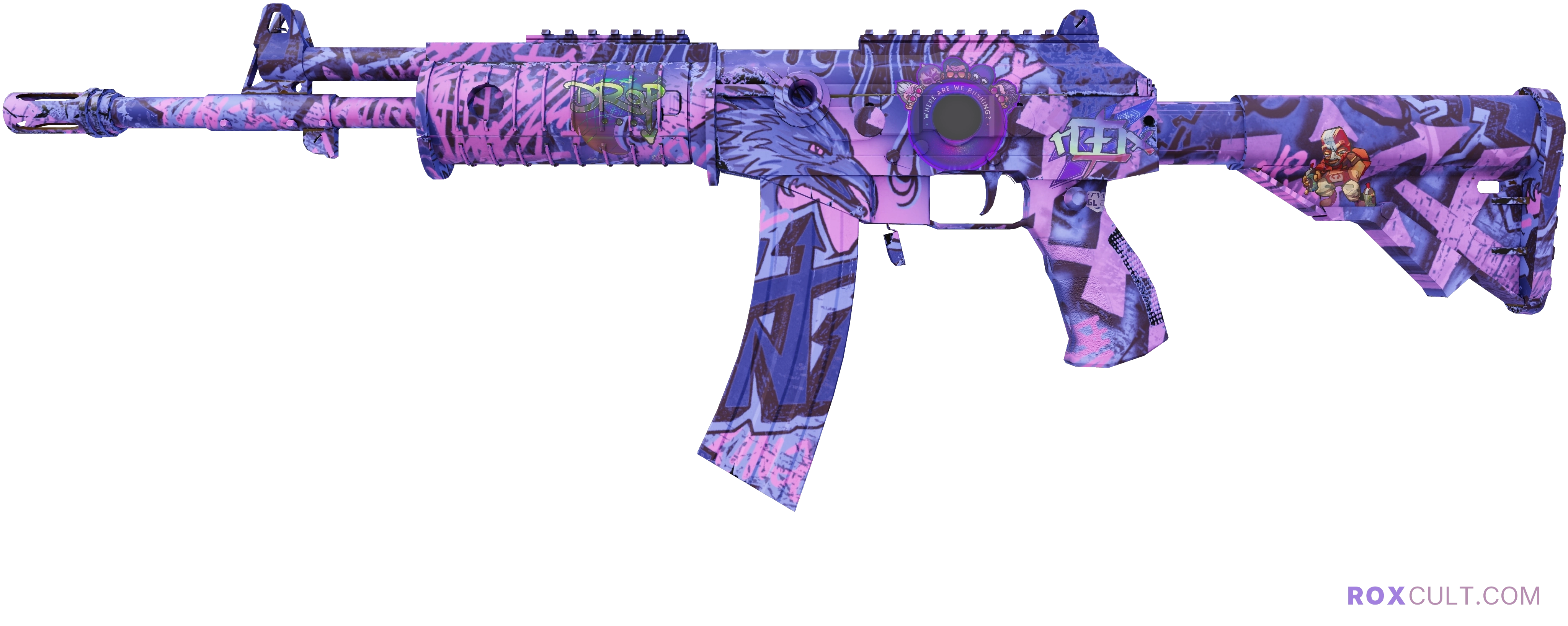 Galil AR | Phoenix Blacklight (Factory New) — rox (Holo) Antwerp 2022 craft, playside view with 1 rox (Holo) sticker