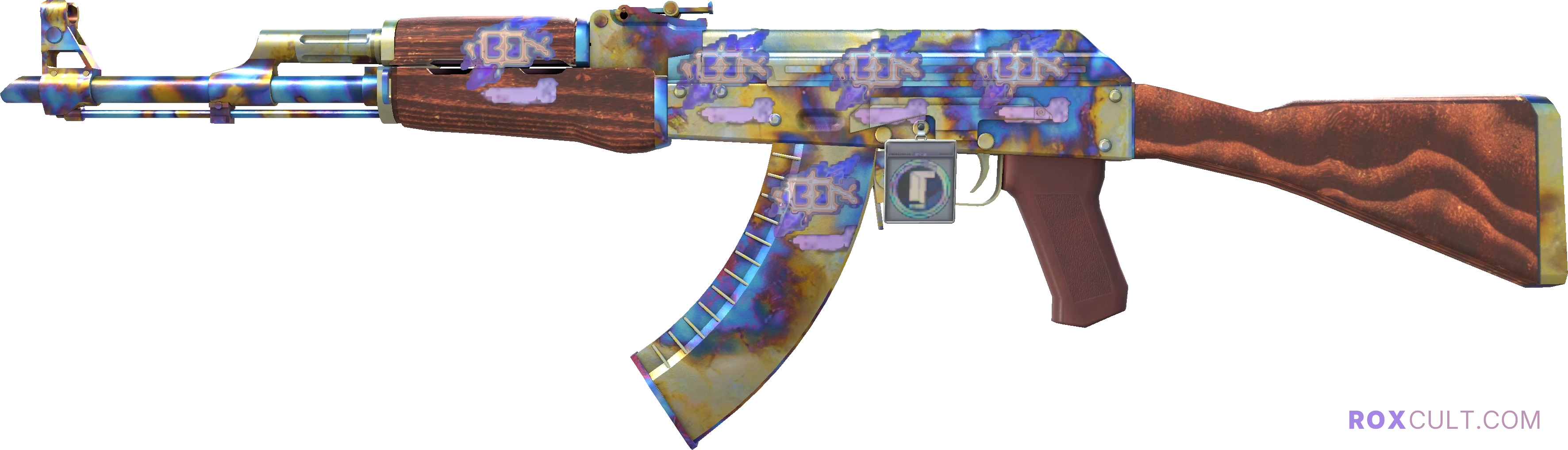 AK-47 | Case Hardened (Factory New) — rox (Holo) Antwerp 2022 craft, playside view with 5 rox (Holo) stickers