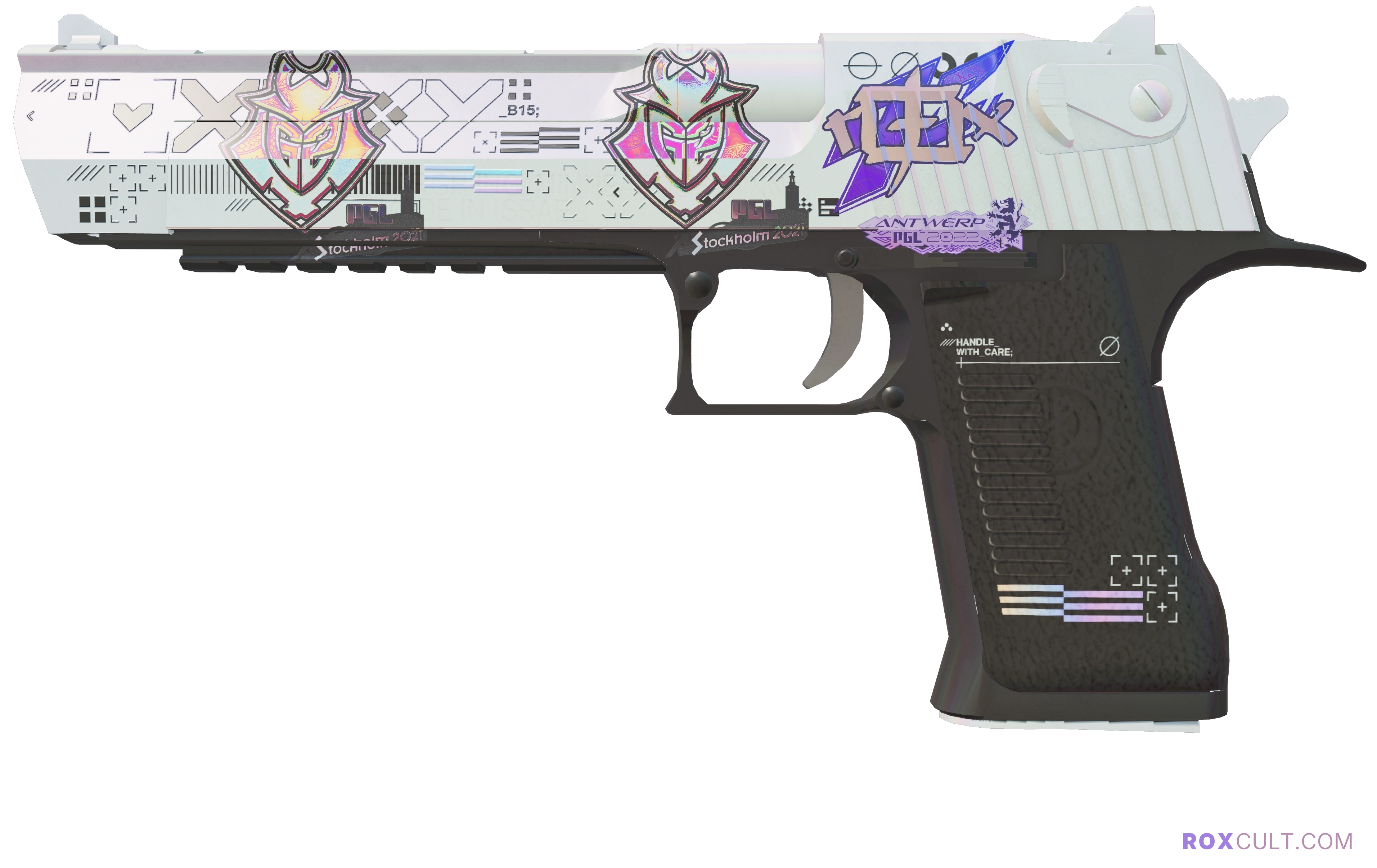 Desert Eagle | Printstream (Minimal Wear) — rox (Holo) Antwerp 2022 craft, playside view with 1 rox (Holo) sticker