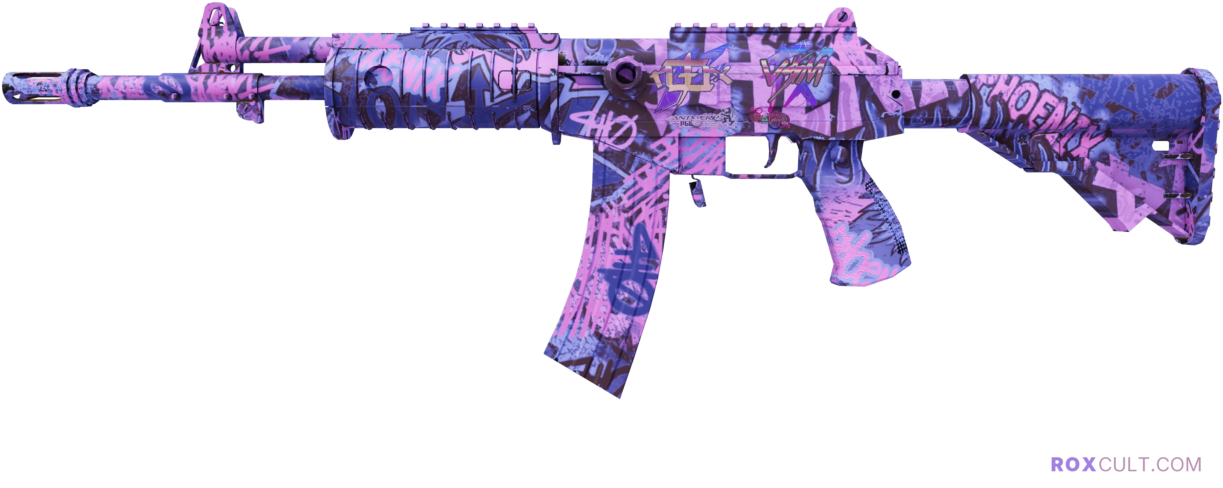 Galil AR | Phoenix Blacklight (Factory New) — rox (Holo) Antwerp 2022 craft, playside view with 1 rox (Holo) sticker