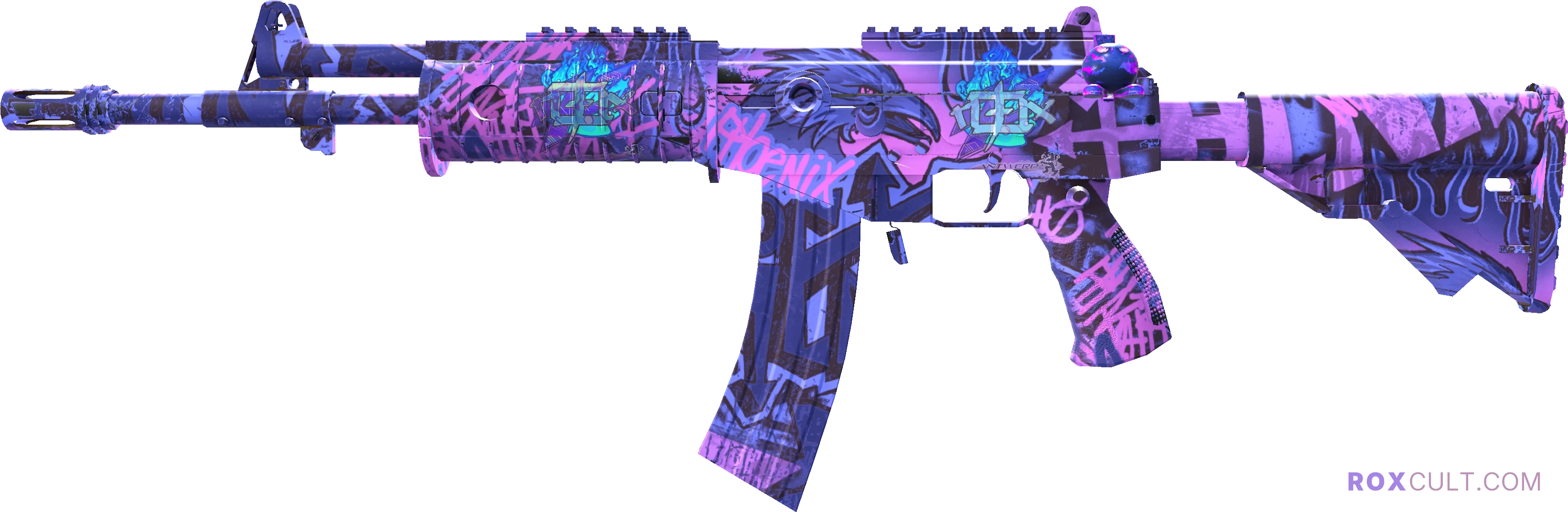 Galil AR | Phoenix Blacklight (Factory New) — rox (Holo) Antwerp 2022 craft, playside view with 2 rox (Holo) stickers