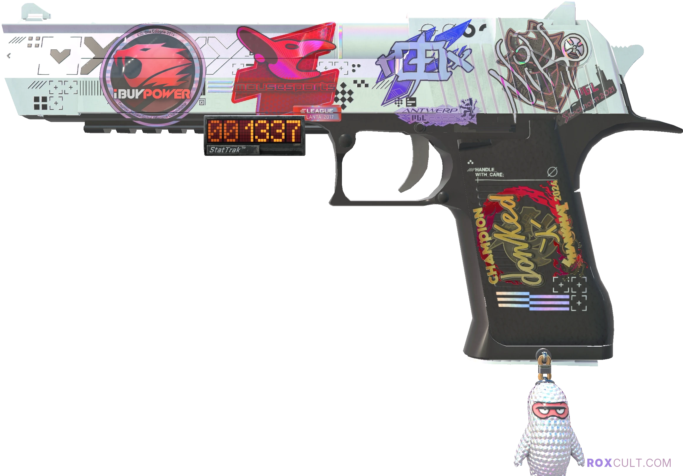 StatTrak™ Desert Eagle | Printstream (Factory New) — rox (Holo) Antwerp 2022 craft, playside view with 1 rox (Holo) sticker