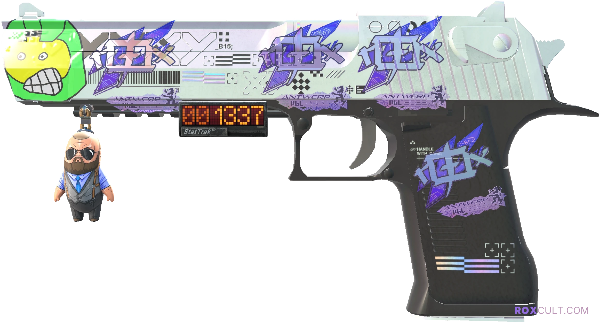 StatTrak™ Desert Eagle | Printstream (Factory New) — rox (Holo) Antwerp 2022 craft, playside view with 4 rox (Holo) stickers