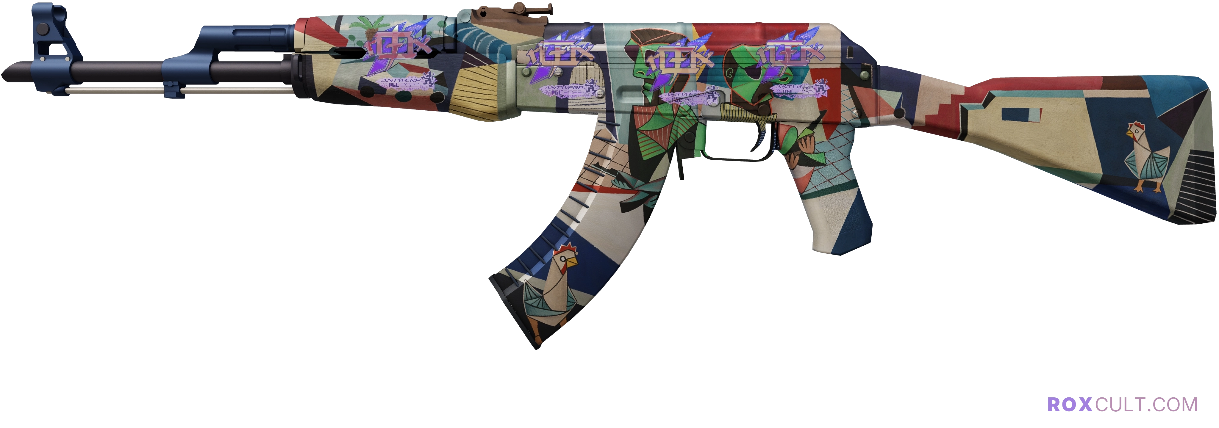 AK-47 | Leet Museo (Factory New) — rox (Holo) Antwerp 2022 craft, playside view with 4 rox (Holo) stickers