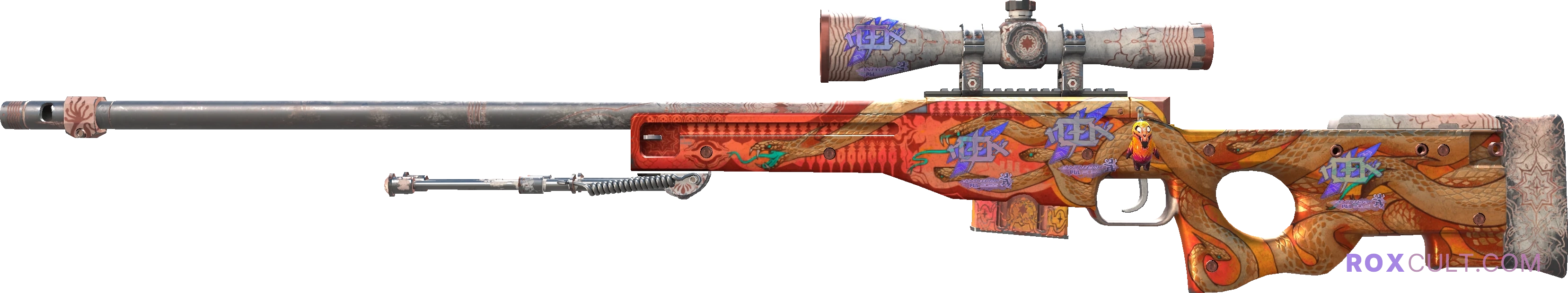 AWP | Desert Hydra (Battle-Scarred) — rox (Holo) Antwerp 2022 craft, playside view with 4 rox (Holo) stickers
