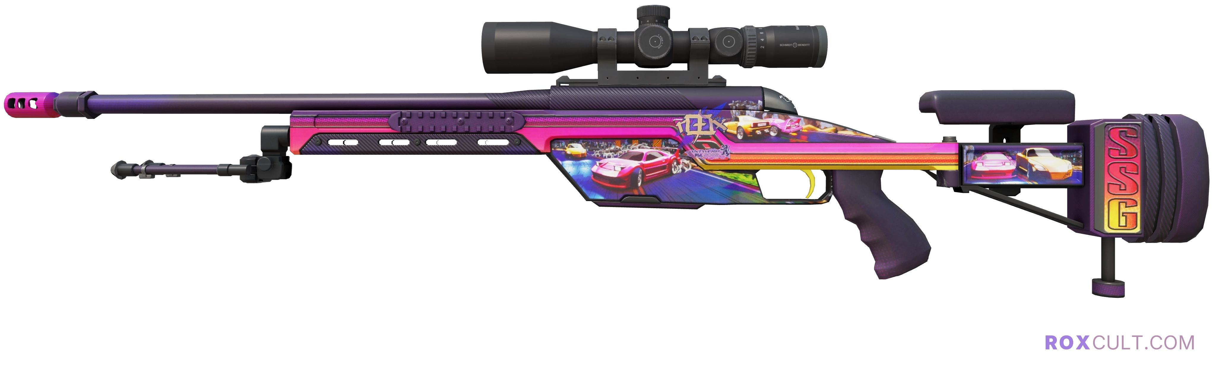 SSG 08 | Turbo Peek (Factory New) — rox (Holo) Antwerp 2022 craft, playside view with 1 rox (Holo) sticker