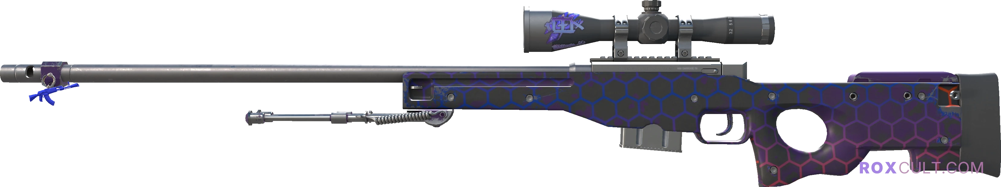 AWP | Electric Hive (Minimal Wear) — rox (Holo) Antwerp 2022 craft, playside view with 1 rox (Holo) sticker