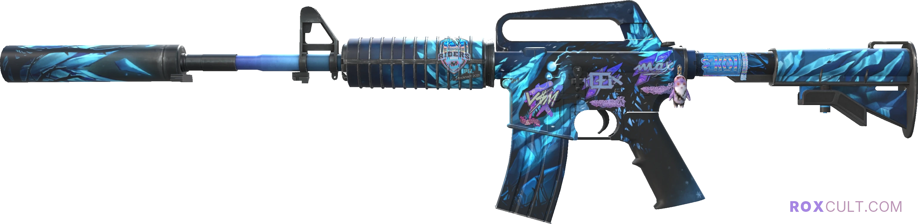 M4A1-S | Nightmare (Minimal Wear) — rox (Holo) Antwerp 2022 craft, playside view with 1 rox (Holo) sticker
