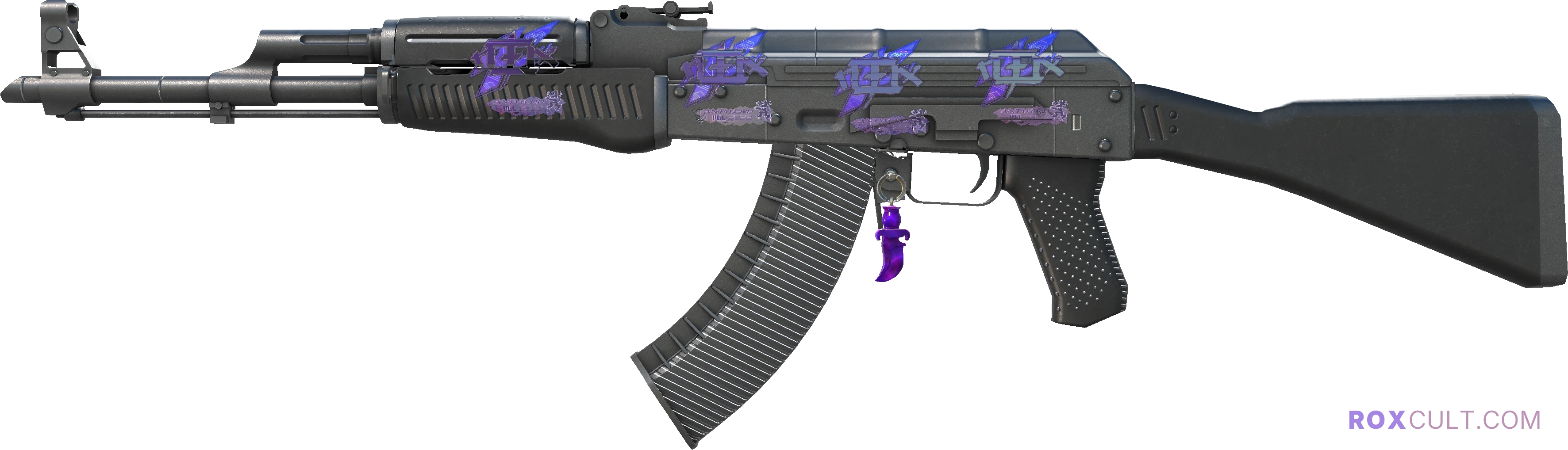 AK-47 | Slate (Factory New) — rox (Holo) Antwerp 2022 craft, playside view with 4 rox (Holo) stickers