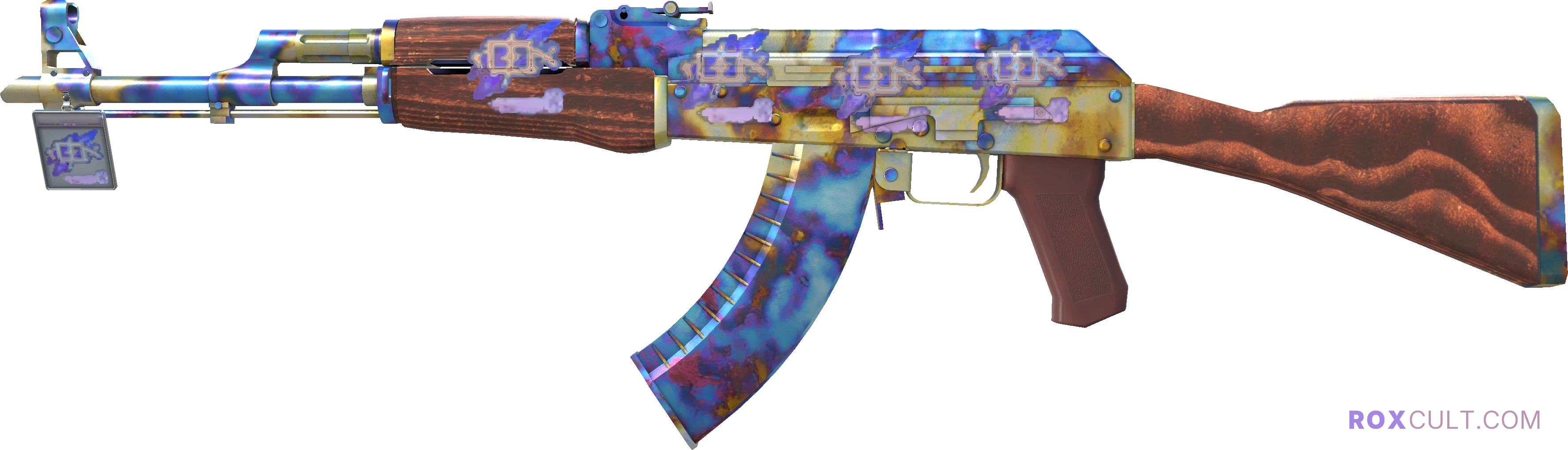 AK-47 | Case Hardened (Factory New) — rox (Holo) Antwerp 2022 craft, playside view with 4 rox (Holo) stickers