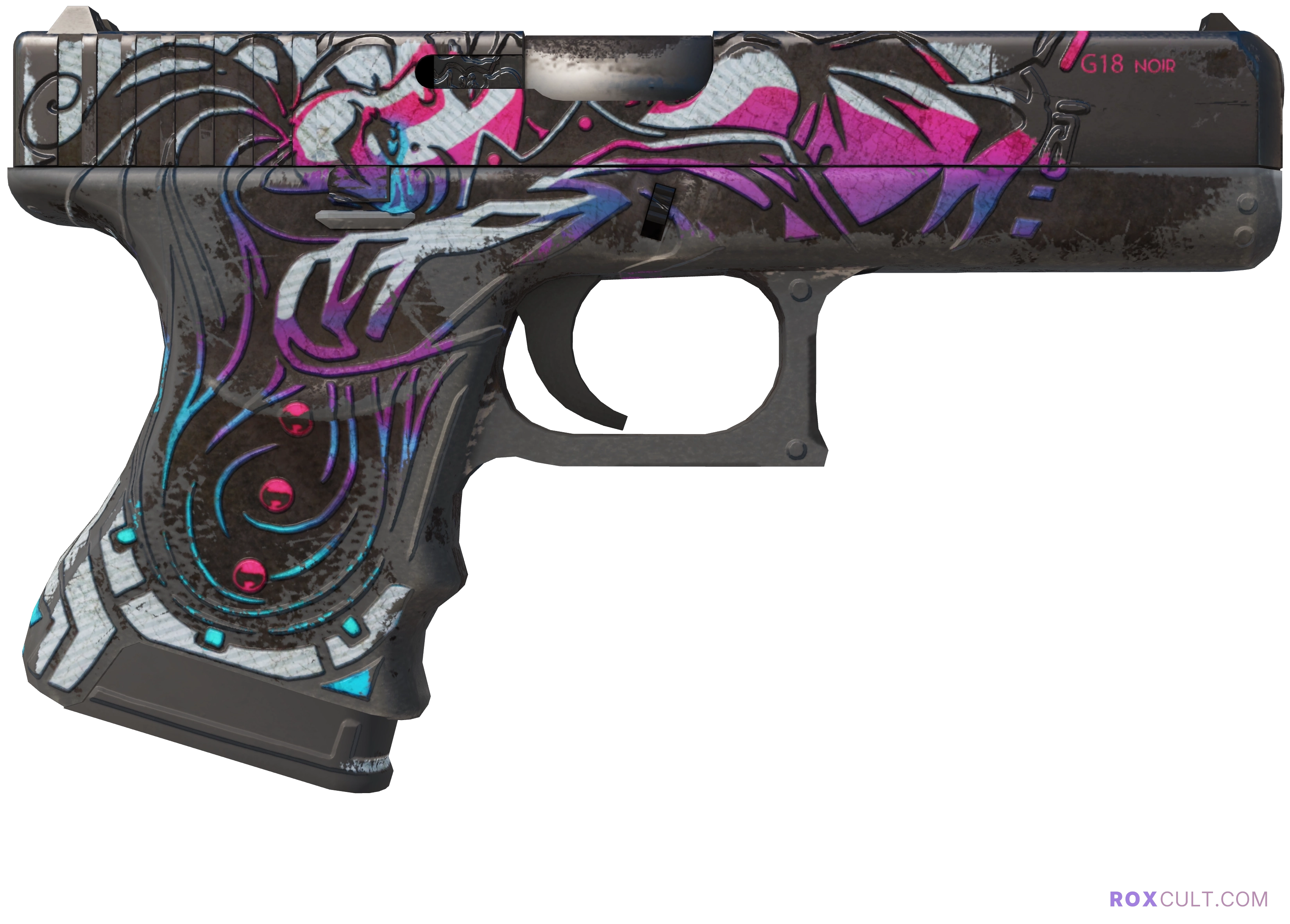 Glock-18 | Neo-Noir (Battle-Scarred) — rox (Holo) Antwerp 2022 craft, backside view