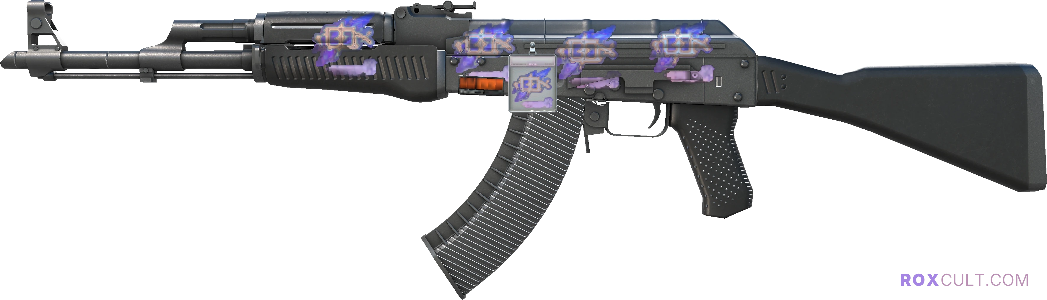 StatTrak™ AK-47 | Slate (Factory New) — rox (Holo) Antwerp 2022 craft, playside view with 4 rox (Holo) stickers