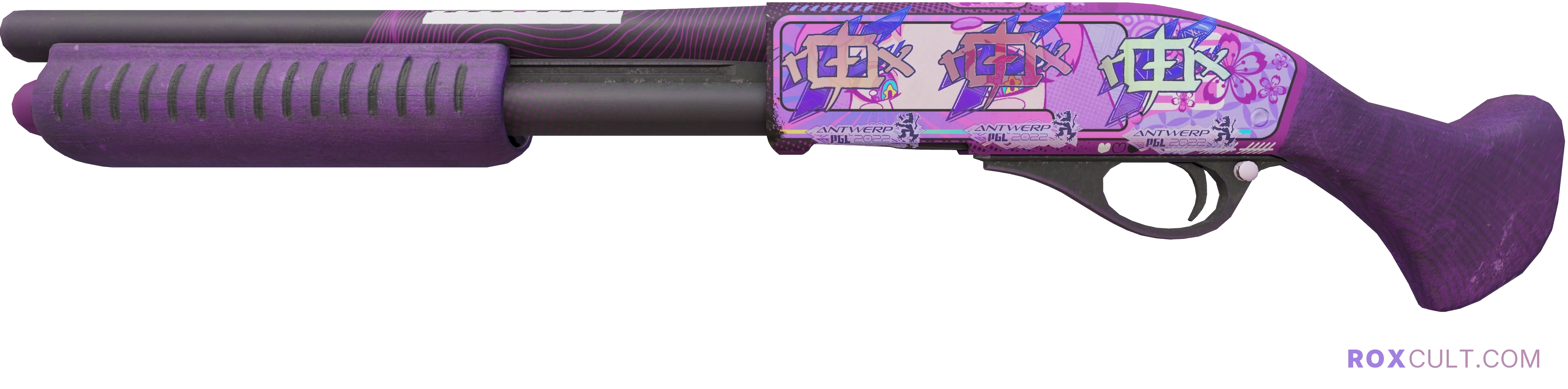 Sawed-Off | Kiss♥Love (Minimal Wear) — rox (Holo) Antwerp 2022 craft, playside view with 3 rox (Holo) stickers