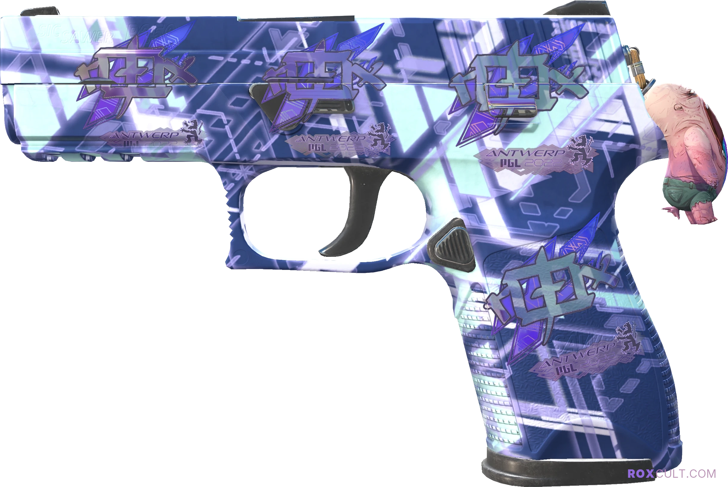 P250 | Digital Architect (Factory New) — rox (Holo) Antwerp 2022 craft, playside view with 4 rox (Holo) stickers