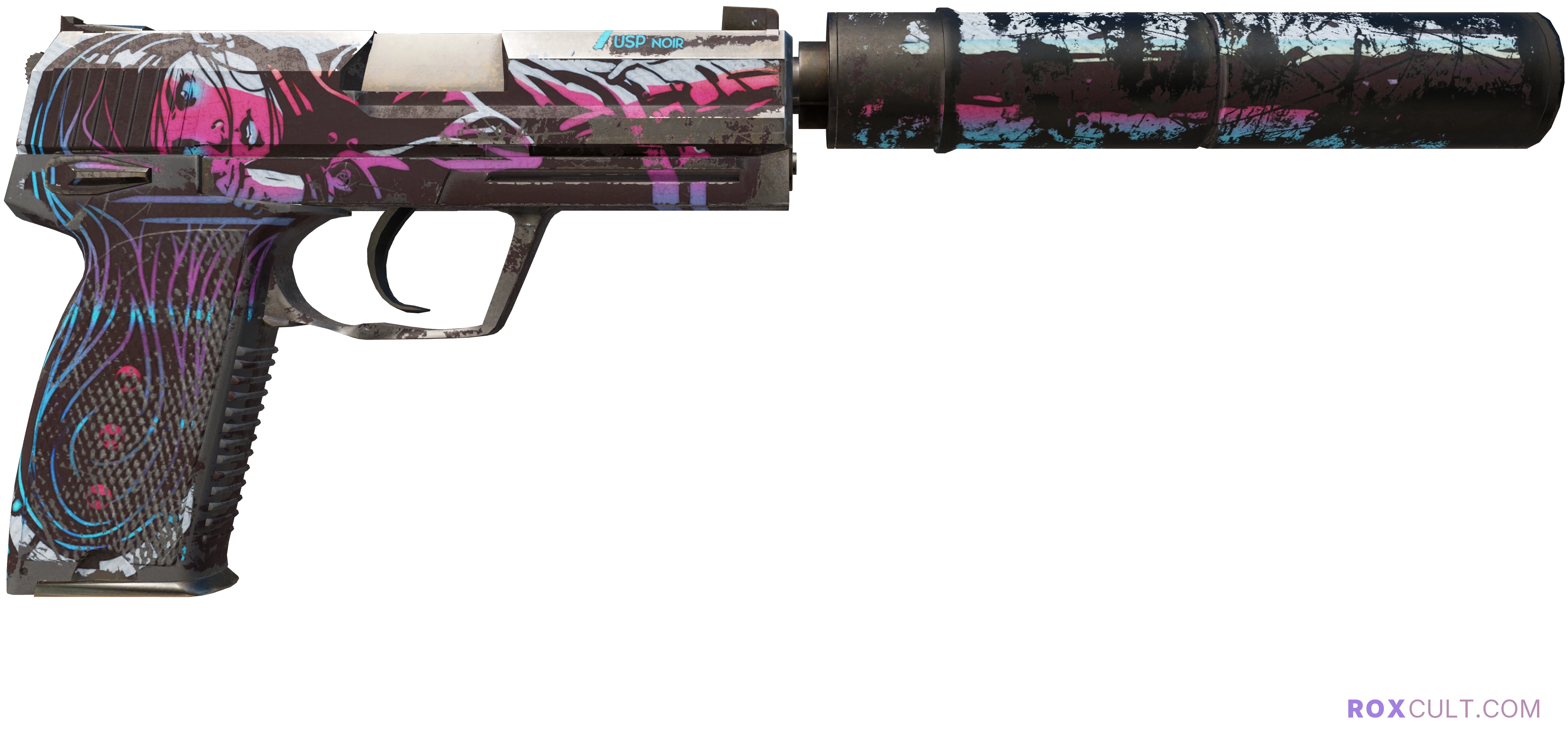 USP-S | Neo-Noir (Battle-Scarred) — rox (Holo) Antwerp 2022 craft, backside view