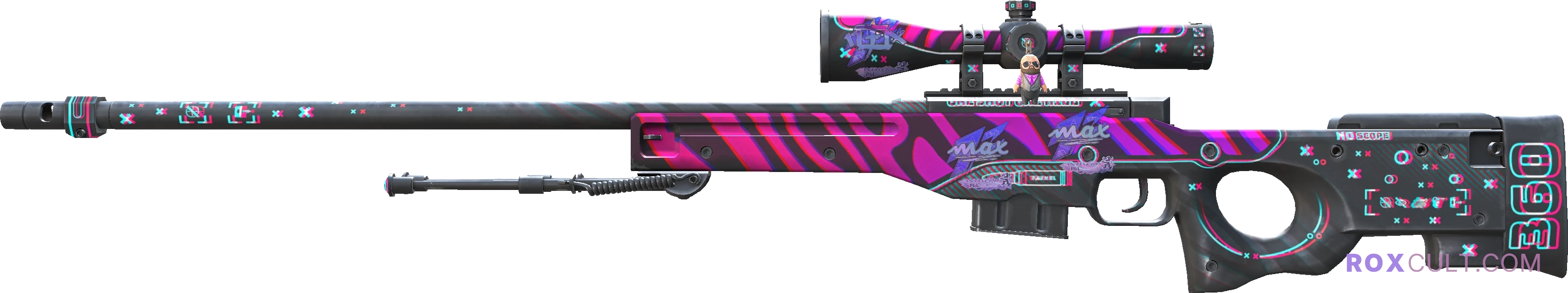 AWP | Chromatic Aberration (Factory New) — rox (Holo) Antwerp 2022 craft, playside view with 1 rox (Holo) sticker