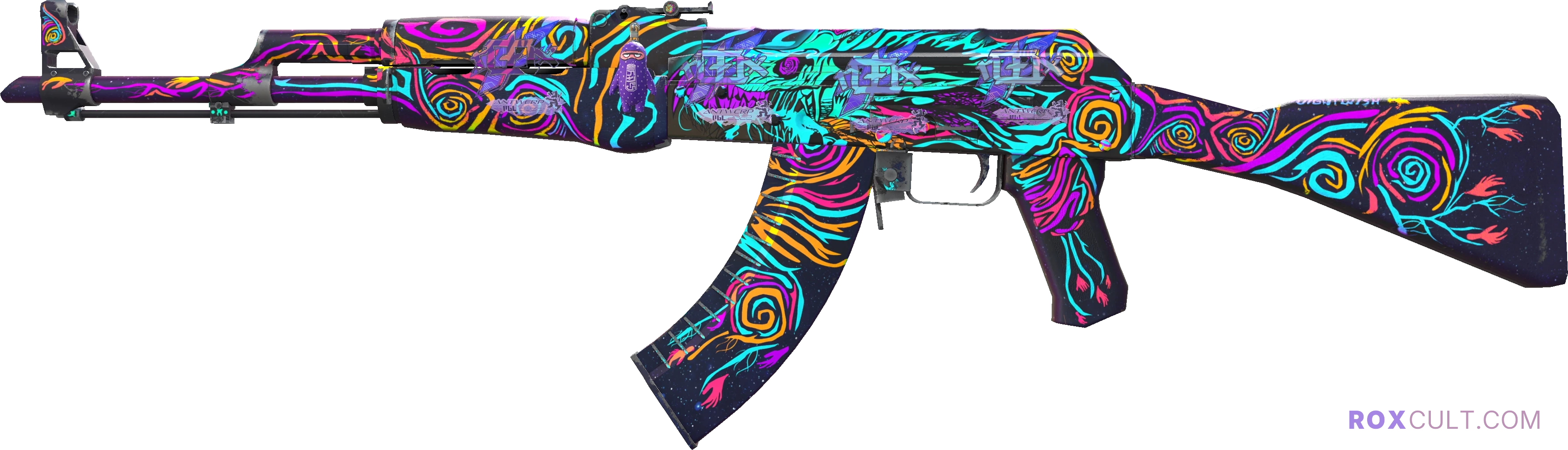 AK-47 | Nightwish (Minimal Wear) — rox (Holo) Antwerp 2022 craft, playside view with 4 rox (Holo) stickers