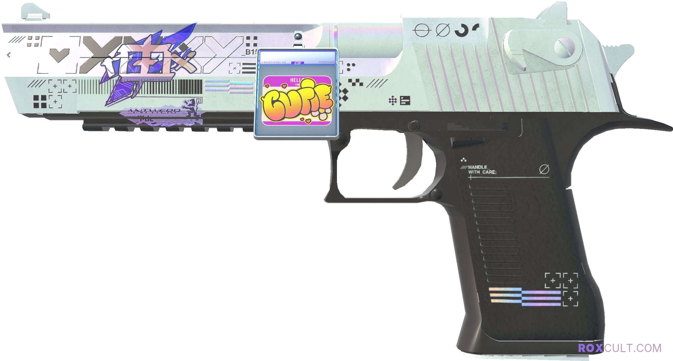 Desert Eagle | Printstream (Minimal Wear) — rox (Holo) Antwerp 2022 craft, playside view with 1 rox (Holo) sticker