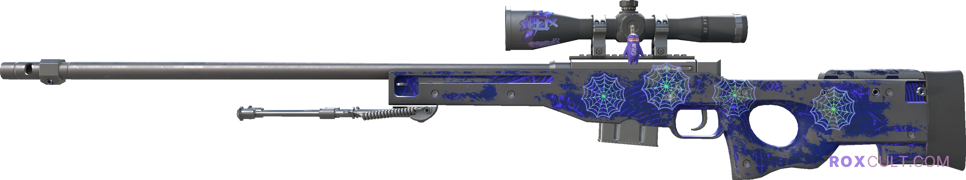 AWP | Sun in Leo (Battle-Scarred) — rox (Holo) Antwerp 2022 craft, playside view with 1 rox (Holo) sticker