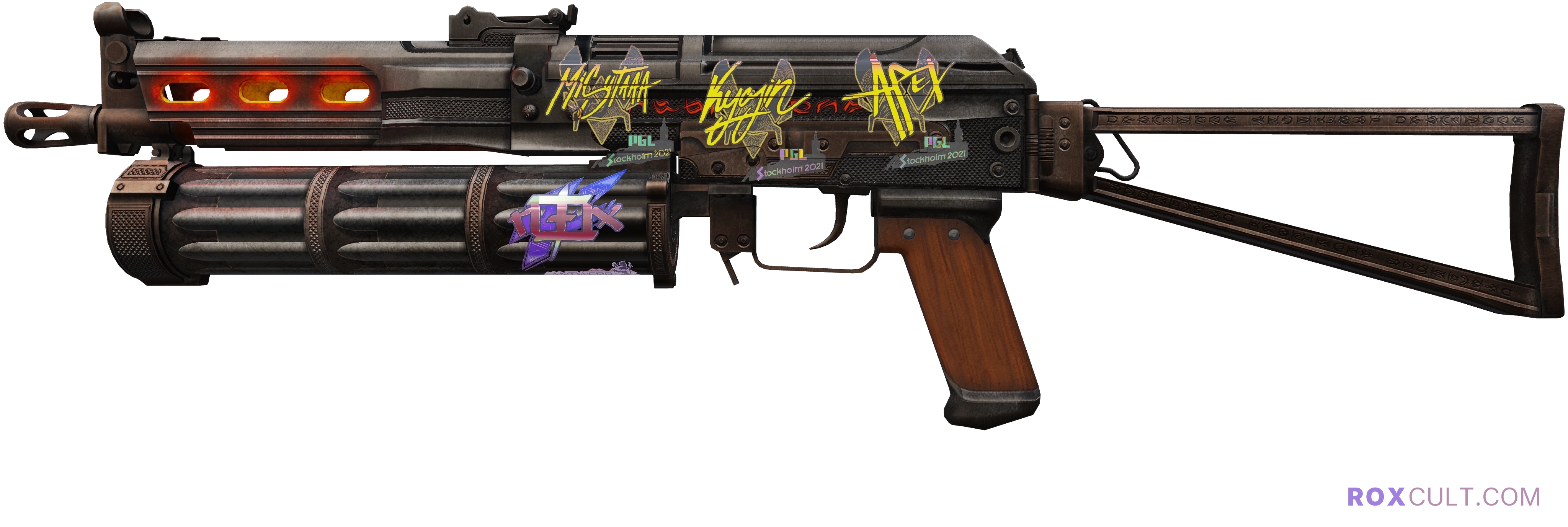 PP-Bizon | Runic (Well-Worn) — rox (Holo) Antwerp 2022 craft, playside view with 1 rox (Holo) sticker