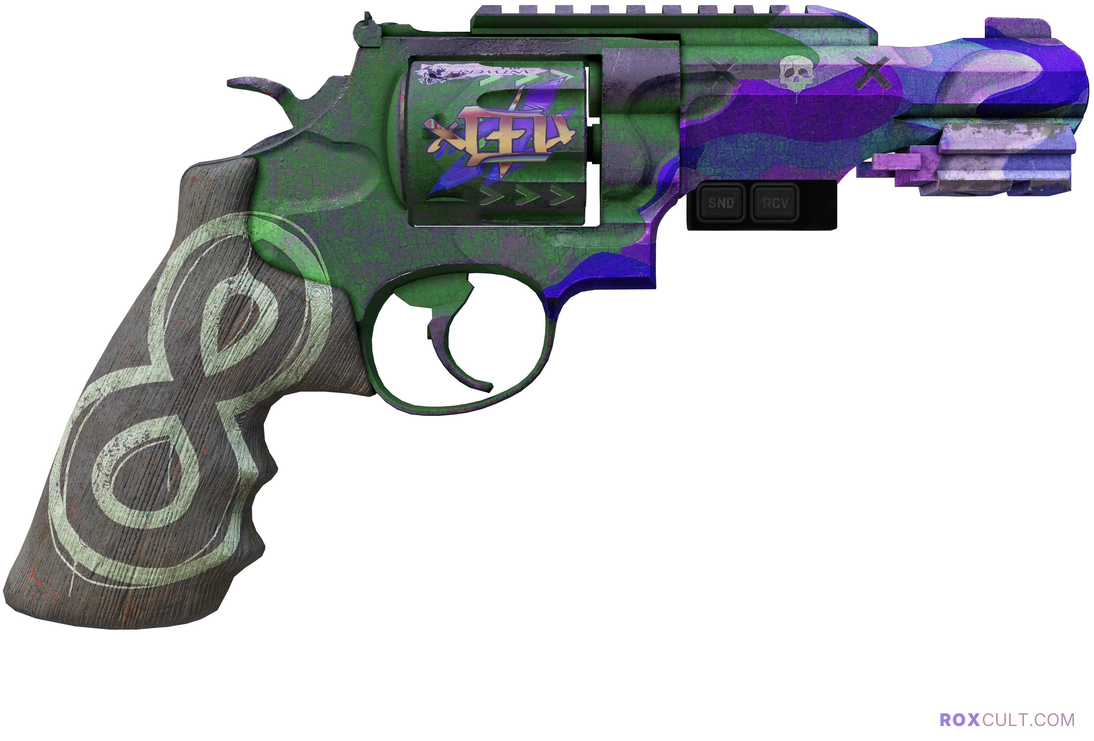 StatTrak™ R8 Revolver | Crazy 8 (Battle-Scarred) — rox (Holo) Antwerp 2022 craft, backside view