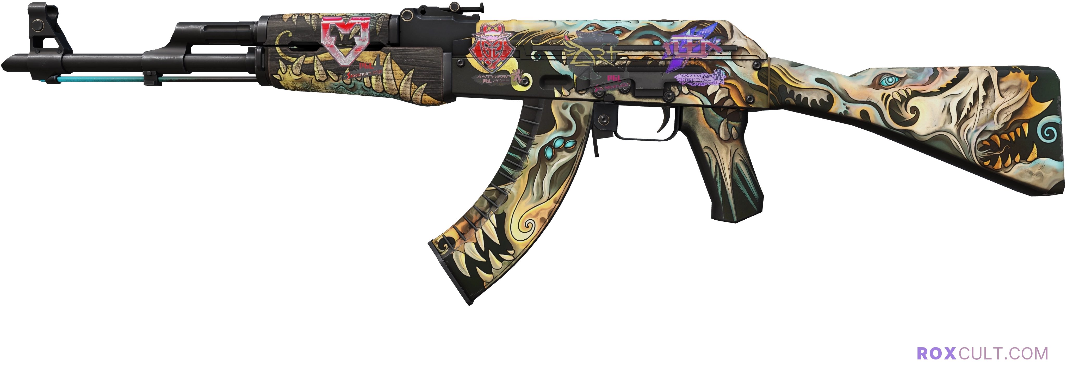 AK-47 | Phantom Disruptor (Factory New) — rox (Holo) Antwerp 2022 craft, playside view with 1 rox (Holo) sticker