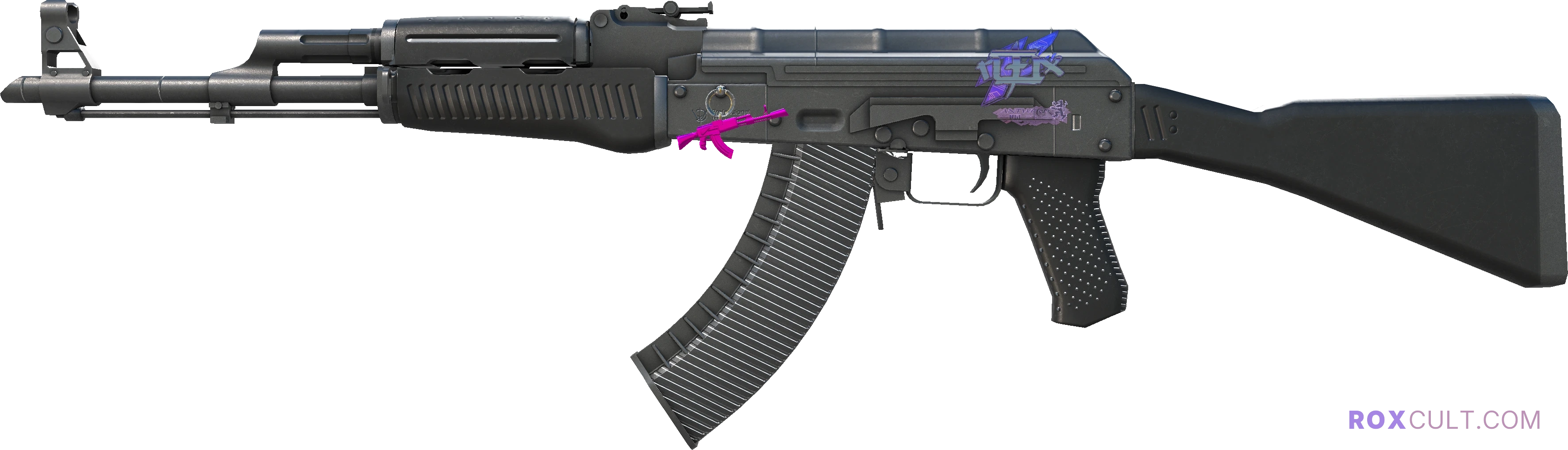 AK-47 | Slate (Minimal Wear) — rox (Holo) Antwerp 2022 craft, playside view with 1 rox (Holo) sticker