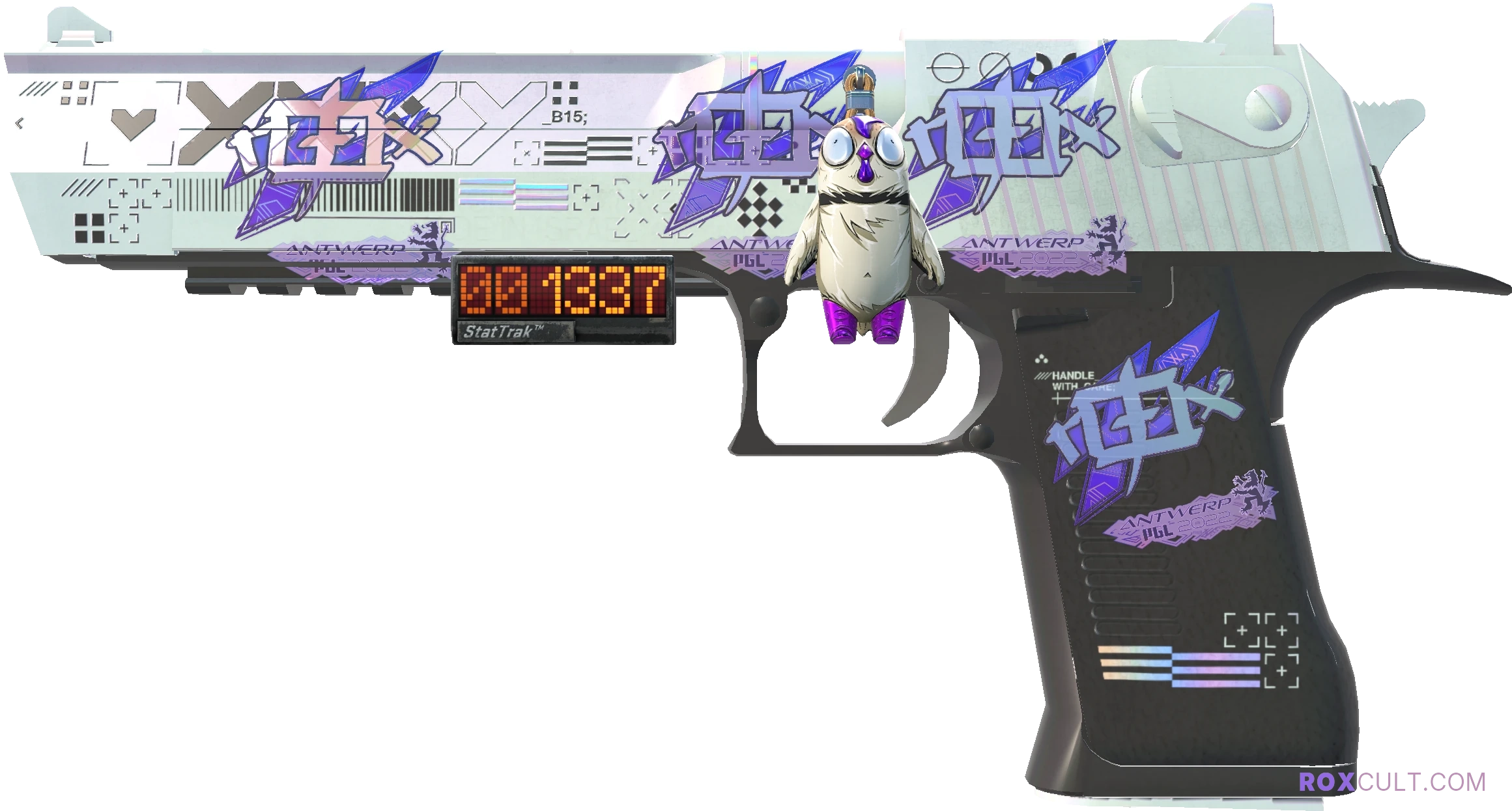 StatTrak™ Desert Eagle | Printstream (Factory New) — rox (Holo) Antwerp 2022 craft, playside view with 4 rox (Holo) stickers