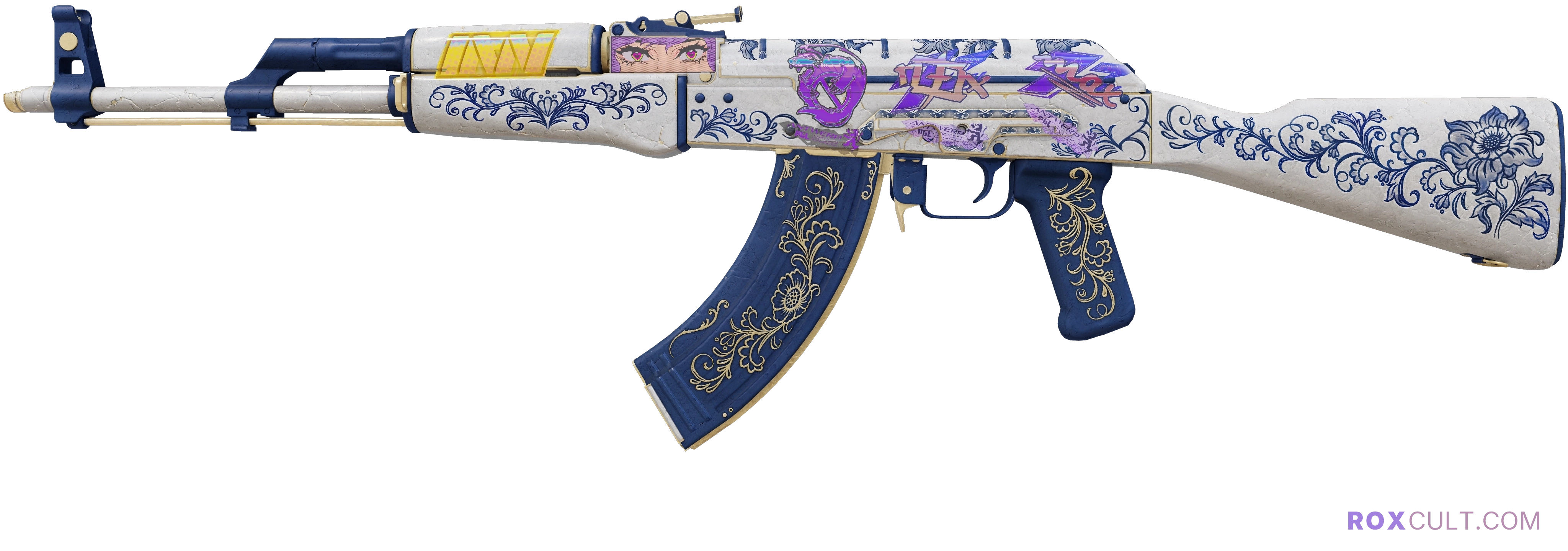 AK-47 | Inheritance (Field-Tested) — rox (Holo) Antwerp 2022 craft, playside view with 1 rox (Holo) sticker