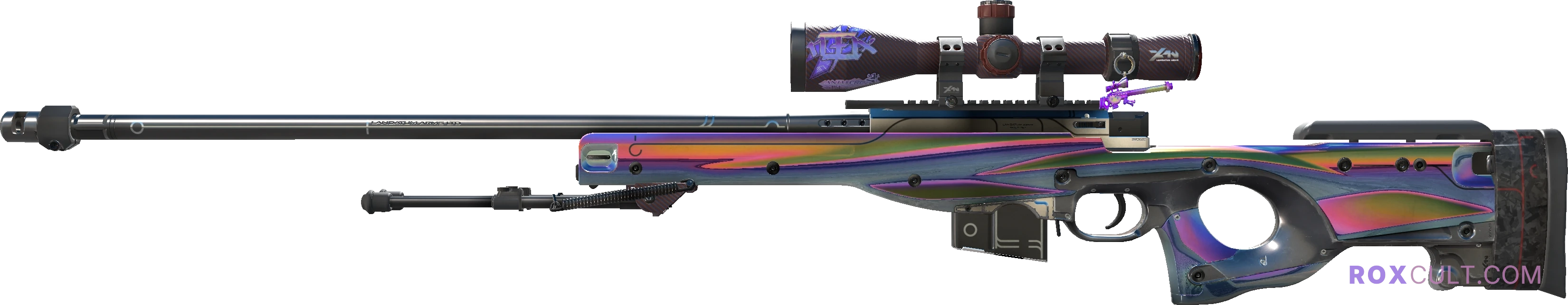 AWP | Chrome Cannon (Minimal Wear) — rox (Holo) Antwerp 2022 craft, playside view with 1 rox (Holo) sticker