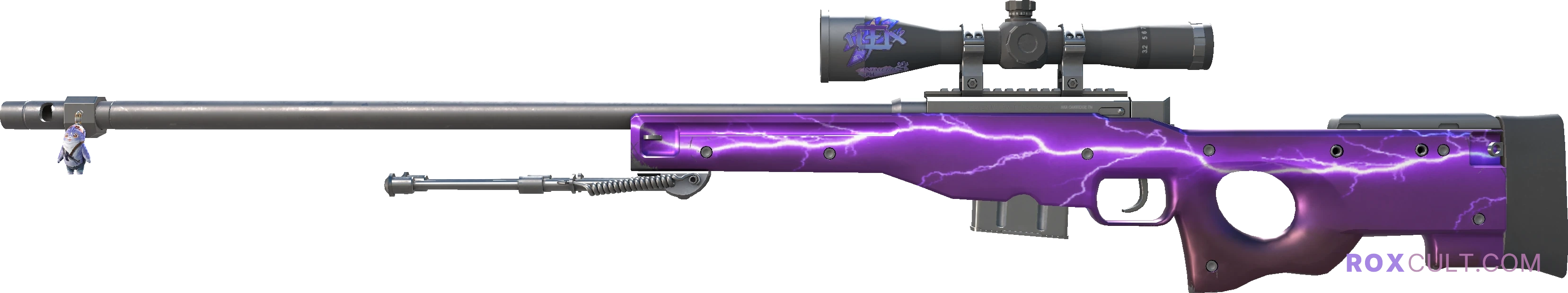 AWP | Lightning Strike (Factory New) — rox (Holo) Antwerp 2022 craft, playside view with 1 rox (Holo) sticker